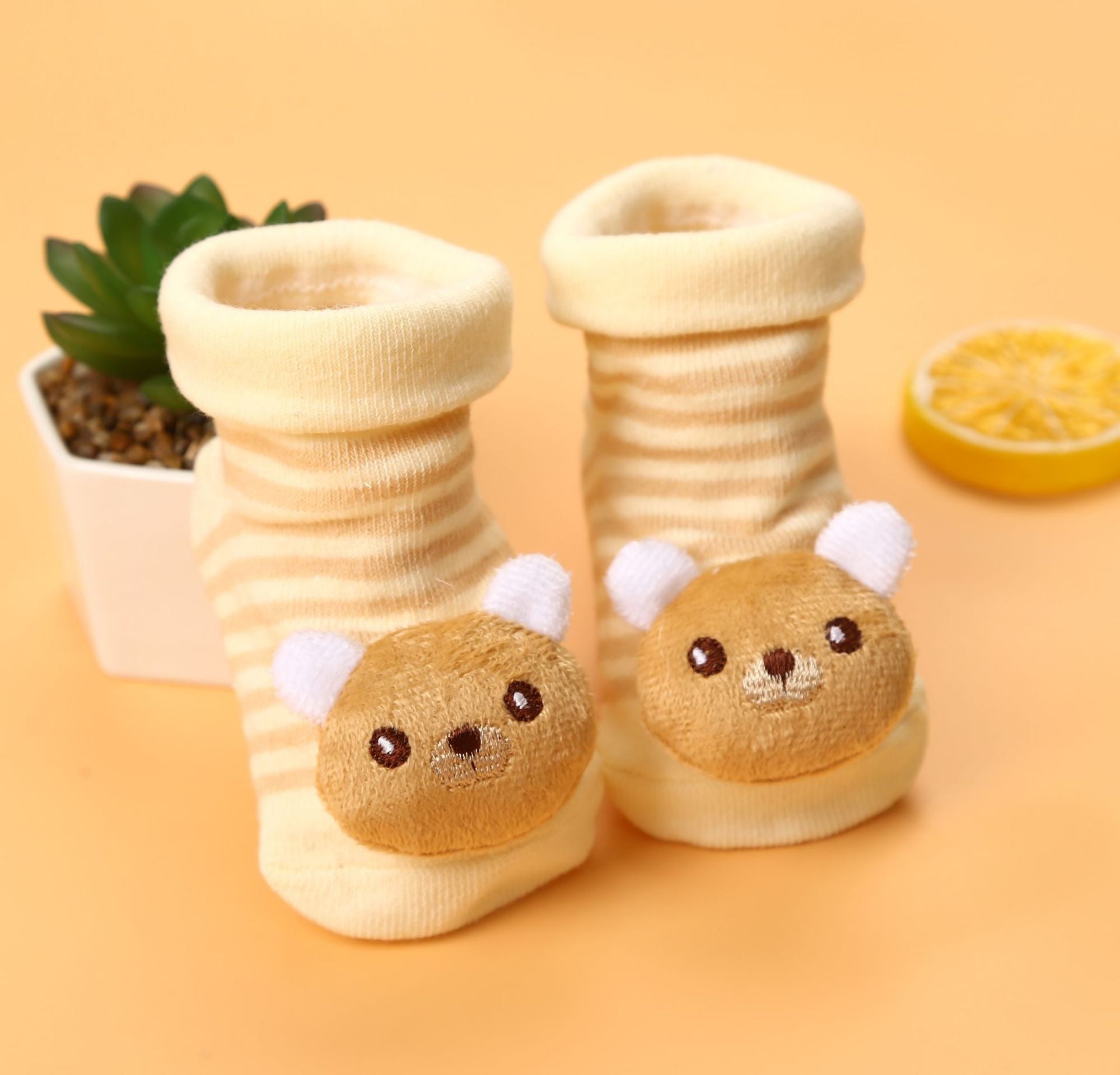 1 paire de chaussettes souples imprimées d'animaux mignons pour nouveau-né et bébé
