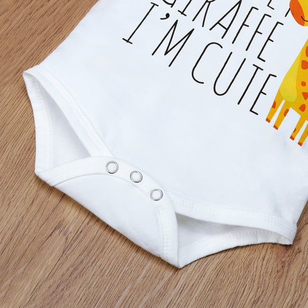 "You Bet Giraffe I'm Cute"Lovely Letters Giraffe Printed Short-sleeve Baby Romper