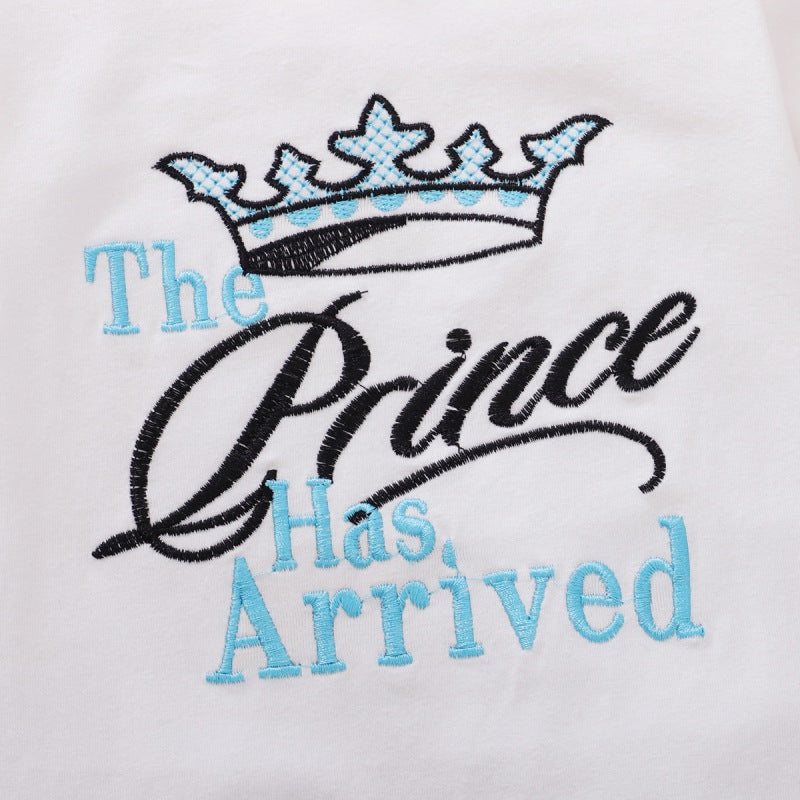 Combinaison bébé 2 pièces "Le prince est arrivé" lettres imprimées
