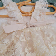 Pretty Solid Color Printed Lace Decor Sleeveless Baby Girl Romper