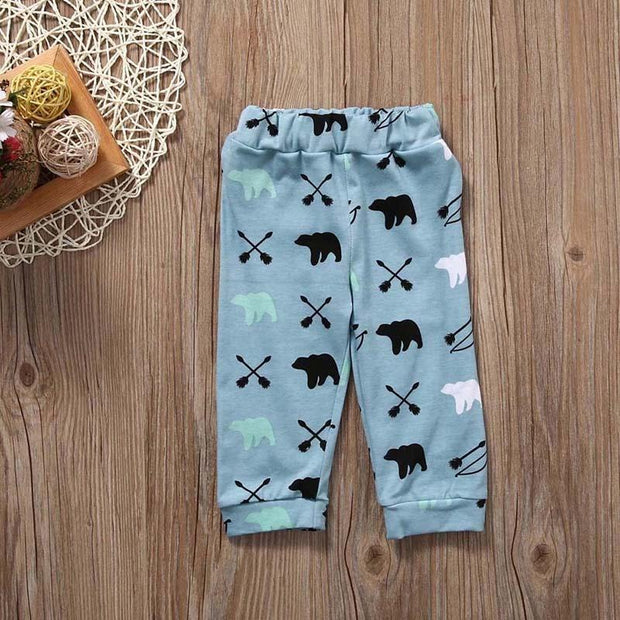 3PCS "Little Man" Bear Printed Long Sleeve Baby Boy Set