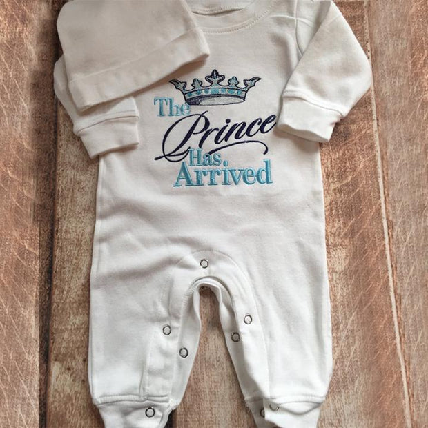 2PCS "The prince Has Arrived" Letters Printed Baby Jumpsuit