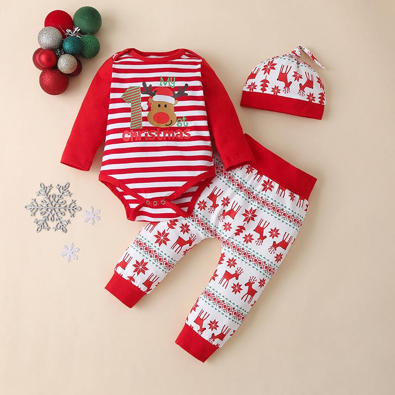 Ensemble 3 pièces pour bébé avec lettres d'élan de Noël imprimées