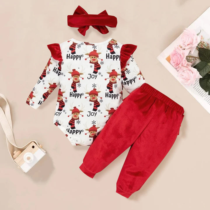 Ensemble bébé 3 pièces imprimé lettre de joie de Noël pour bébé