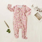 2PCS Sweet Floral Printed Long Sleeve Baby Jumpsuit