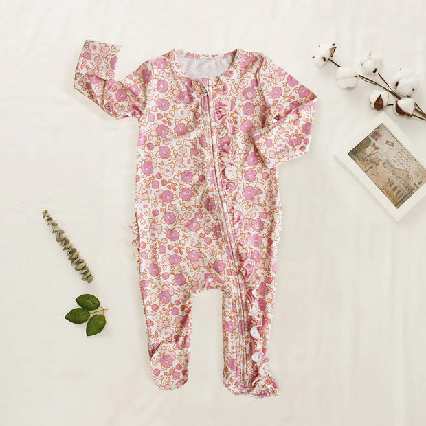 2PCS Sweet Floral Printed Long Sleeve Baby Jumpsuit