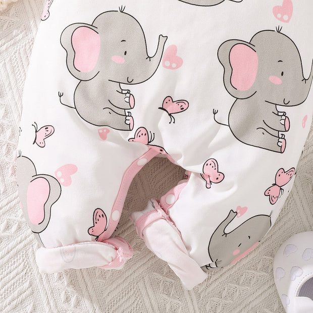 2PCS Sweet Elephant Printed Baby Jumpsuit