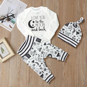 3PCS Love You To The Moon And Back Baby Set