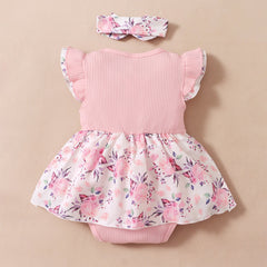 2PCS Lovely Floral Printed Baby Romper