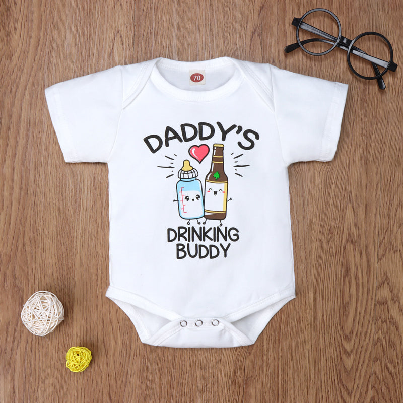Macacão infantil de manga curta com estampa de letras "Daddy's DRINKING BUDDY"