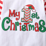 2PCS My 1st Christmas Stripe Letter Printed Baby Jumpsuit