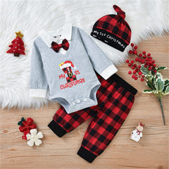 Ensemble 3 pièces pour bébé imprimé à carreaux avec lettre My First Christmas