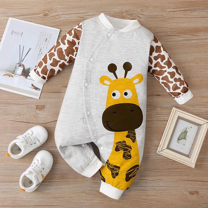 Jolie combinaison pour bébé imprimée girafe de dessin animé