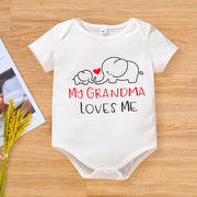 Lovely My Grandma Loves Me Letter Elephant Printed Baby Romper