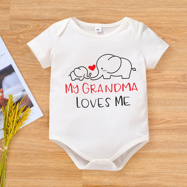 Lovely My Grandma Loves Me Letter Elephant Printed Baby Romper