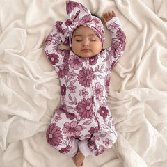 2PCS Sweet Floral Printed Baby Long Sleeve Jumpsuit