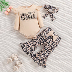 3PCS Mama's Girl Letter Leopard Printed Baby Set