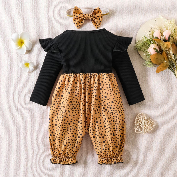 2PCS Lovely Solid Color Dots Printed Baby Jumpsuit