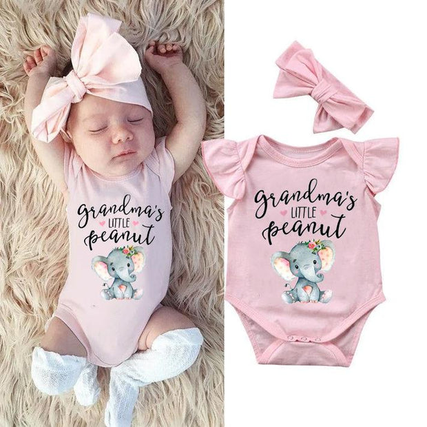 Grandma's Little Peanut Elephant Printed Baby Romper
