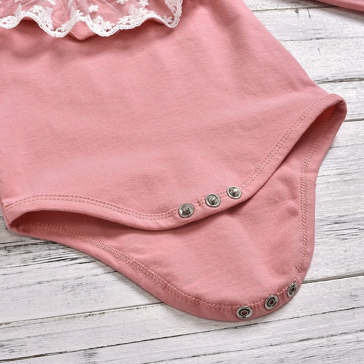 Baby Girl Lovely Lace Solid Romper With Pants Set