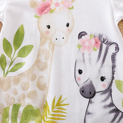 Macacão de bebê estampado de girafa doce e zebra