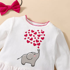 Combinaison pour bébé, 2 pièces, imprimé mignon, dessin animé, éléphant, cœur, imprimé