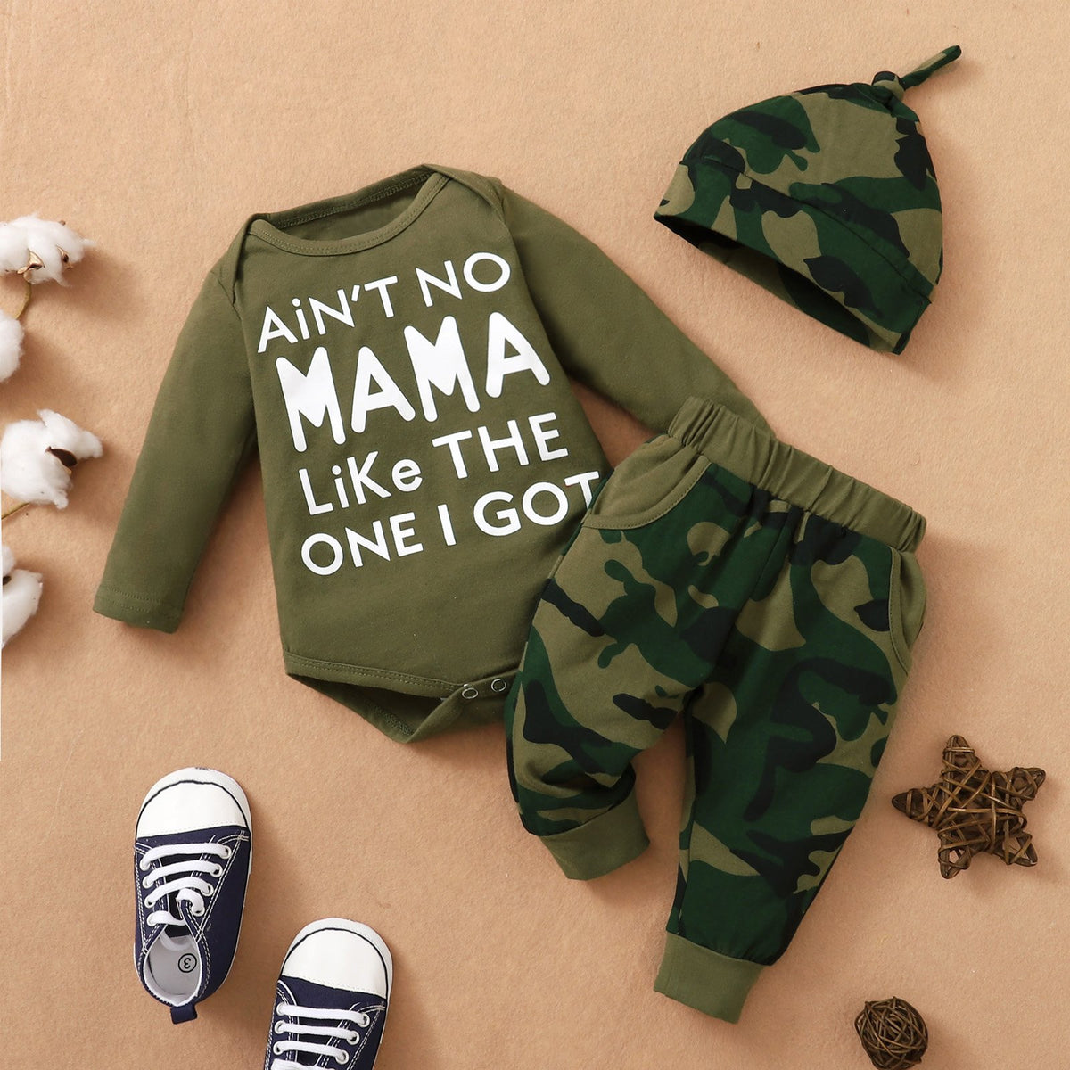 3 peças não há mamãe como aquela que recebi com letras camufladas conjunto para bebê