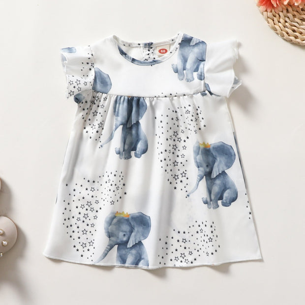 Sweet Elephant Printed Baby Dress