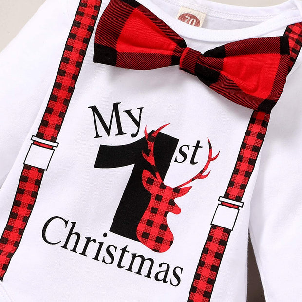 3PCS Lovely My 1st Christmas Elk Printed Baby Set
