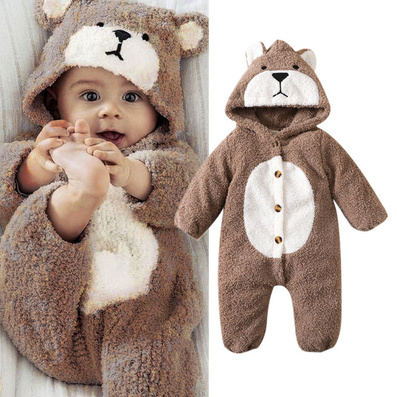 Cute Bear Solid Color Printed Baby Hoodie Jumpsuit – ihohoho