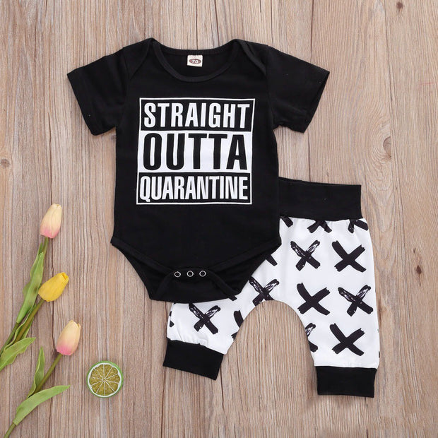 2PCS "STRAIGHT OUTTA QUARANTINE" Letter Printed Baby Boy Set