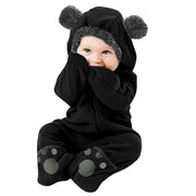 Newborn Baby Boy Girl Solid Color Cartoon 3D Bear Ear Long Sleeve Velvet Hoodie Jumpsuit