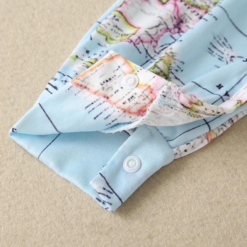 Jolie combinaison bébé à manches longues imprimée carte du monde avec chapeau
