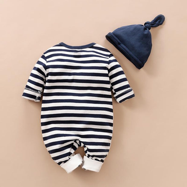Striped Penguin Print Jumpsuit and Hat