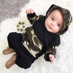 Ensemble de tenues à capuche et pantalons longs pour bébés garçons, motif camouflage