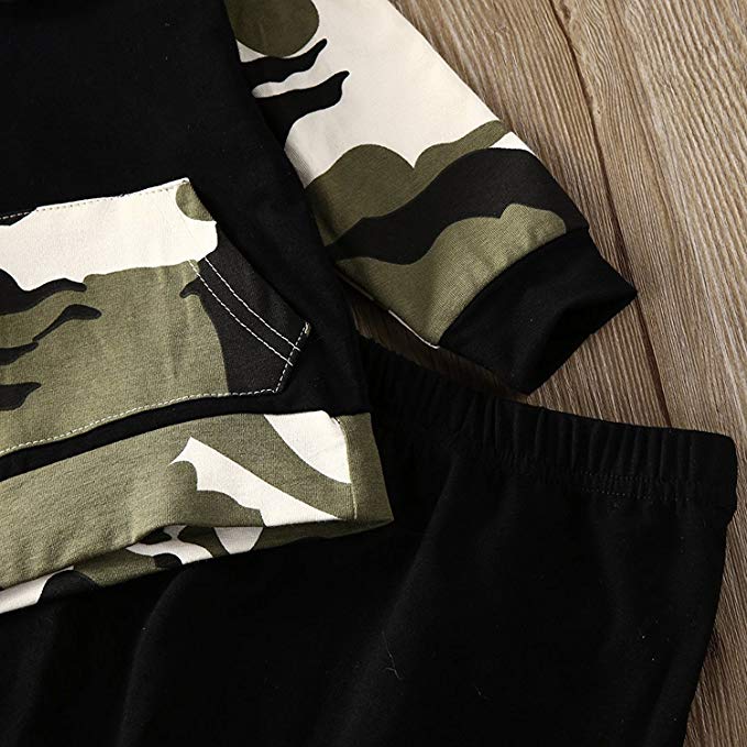 Ensemble de tenues à capuche et pantalons longs pour bébés garçons, motif camouflage