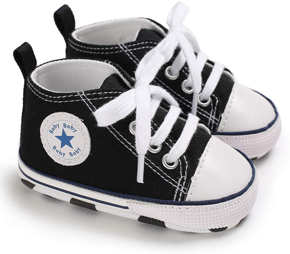 Baby Boys Girls Star High Top Sneaker Soft Anti-Slip First Walkers Denim Shoes