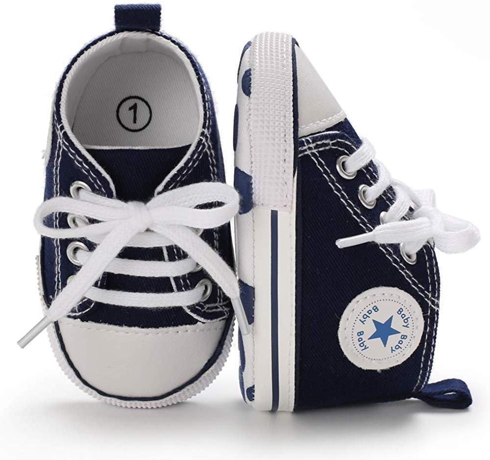 Baby Boys Girls Star High Top Sneaker Soft Anti-Slip First Walkers Denim Shoes