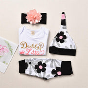 4pcs Letter Print Bodysuit+Floral Print Pants Baby Set