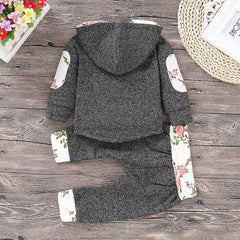 2-piece Floral Splicing Hoodie and Color Blocked Pants Set