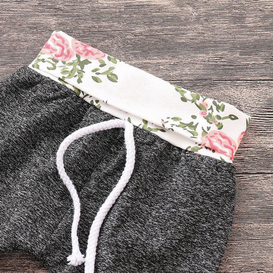 2-piece Floral Splicing Hoodie and Color Blocked Pants Set