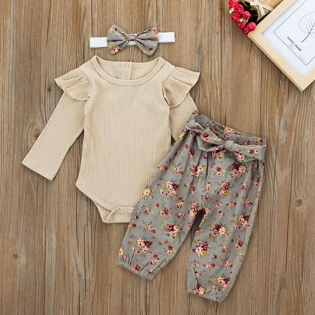 Baby Girl Lovely Bodysuit and Flower Pants Set