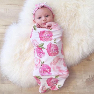 Lovely NewBorn Baby Floral Print Pajamas and Headband