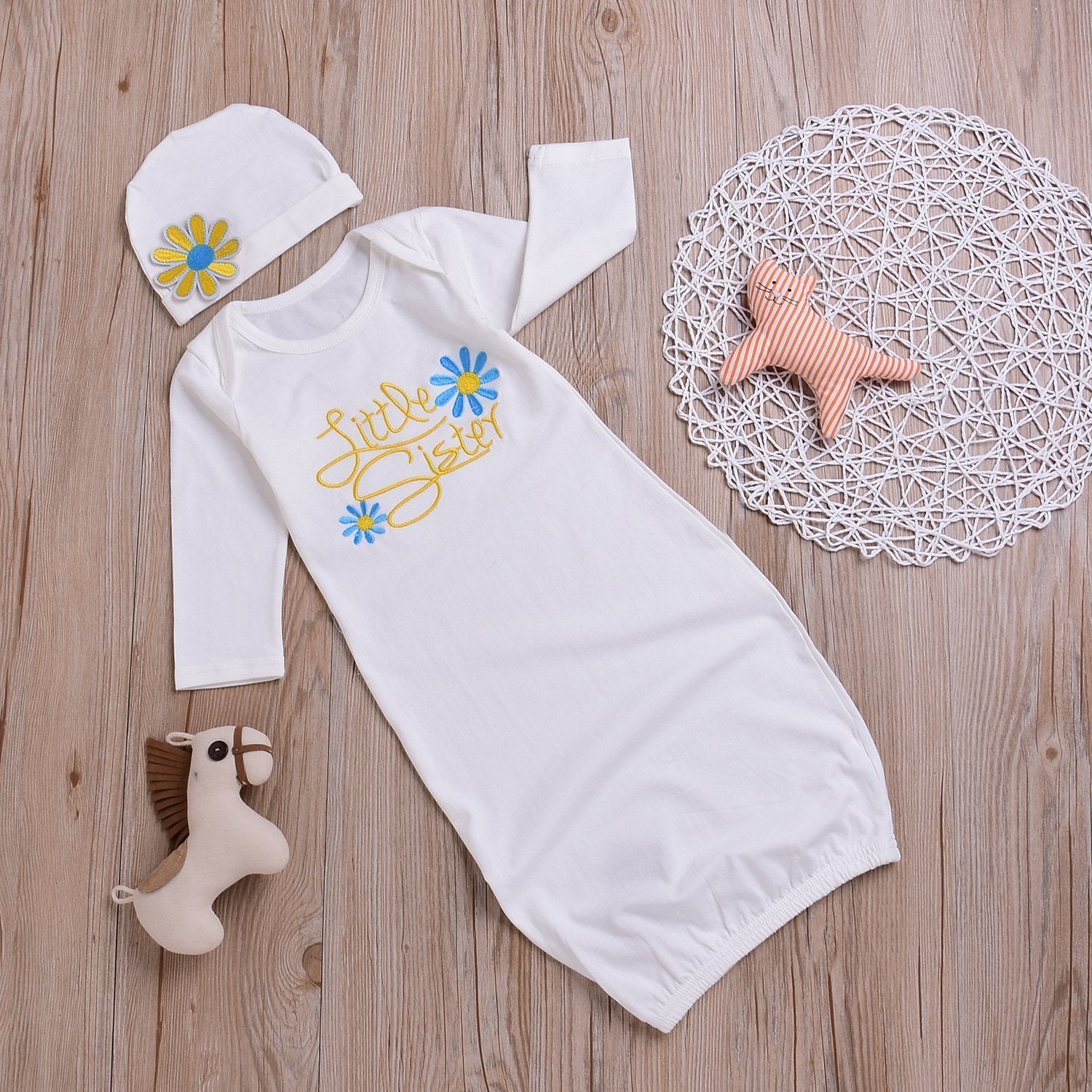 Baby  NewBorn Little Sister Floral Print Pajamas and Hat