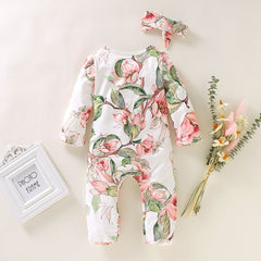 Jolie combinaison à imprimé floral pour bébé fille avec bandeau