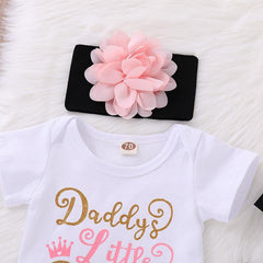 4pcs Letter Print Bodysuit+Floral Print Pants Baby Set
