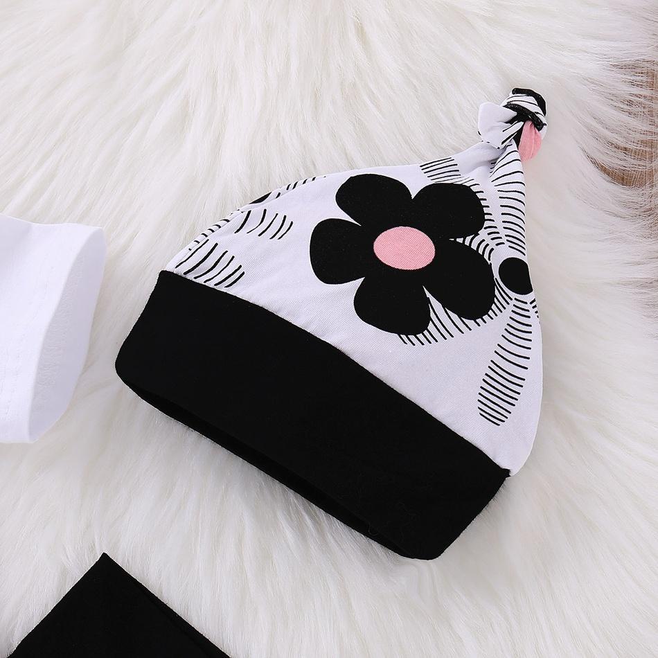 4pcs Letter Print Bodysuit+Floral Print Pants Baby Set