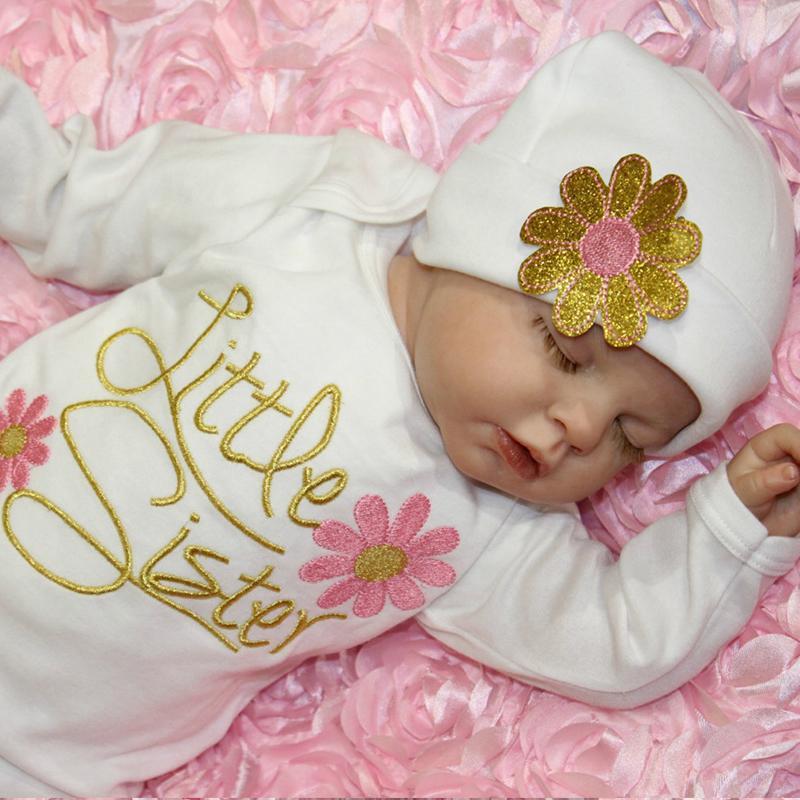 Baby  NewBorn Little Sister Floral Print Pajamas and Hat