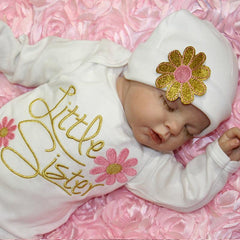 Baby  NewBorn Little Sister Floral Print Pajamas and Hat